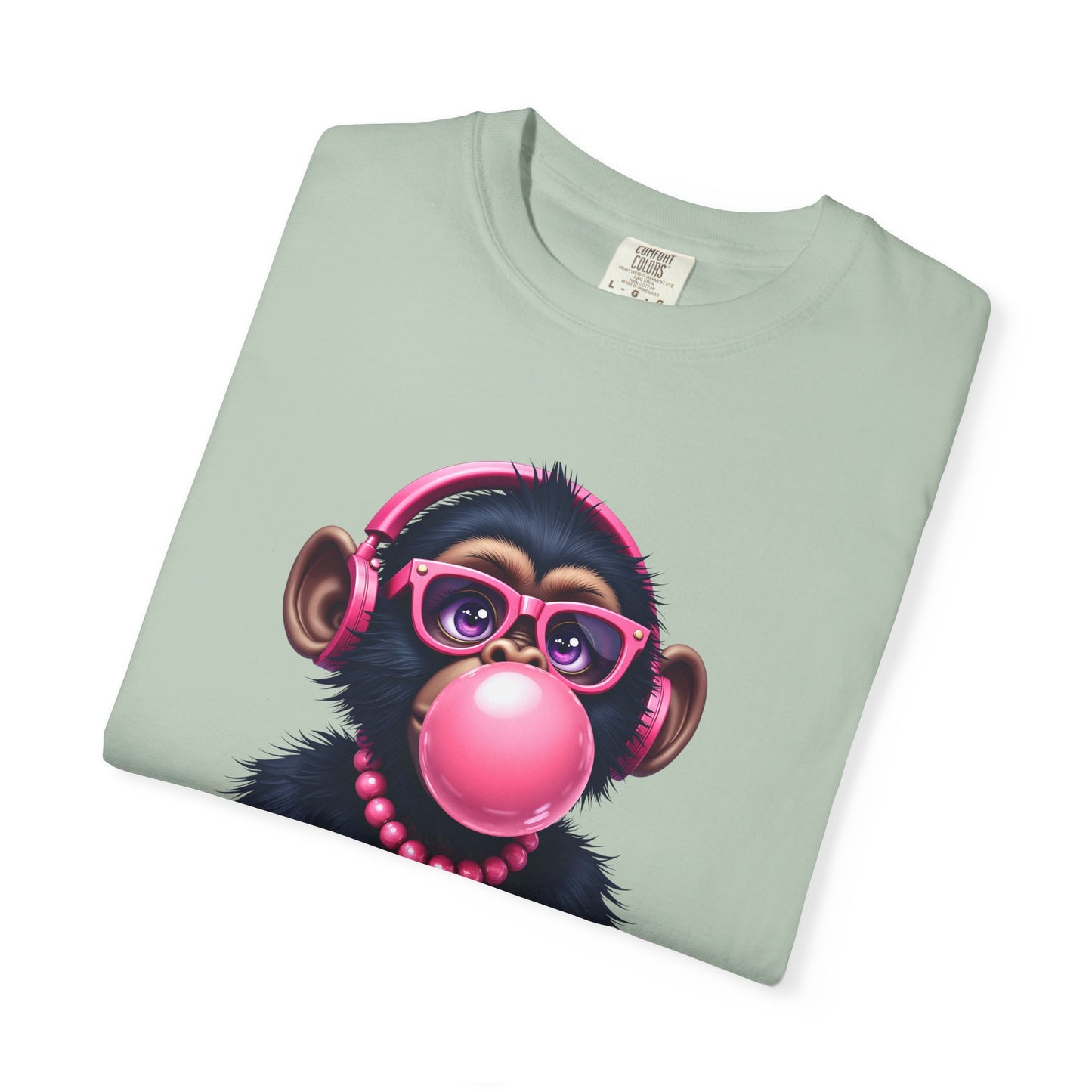 Cool Monkey with Bubble Gum Headphones Funny Graphic Tee for Animal Lovers