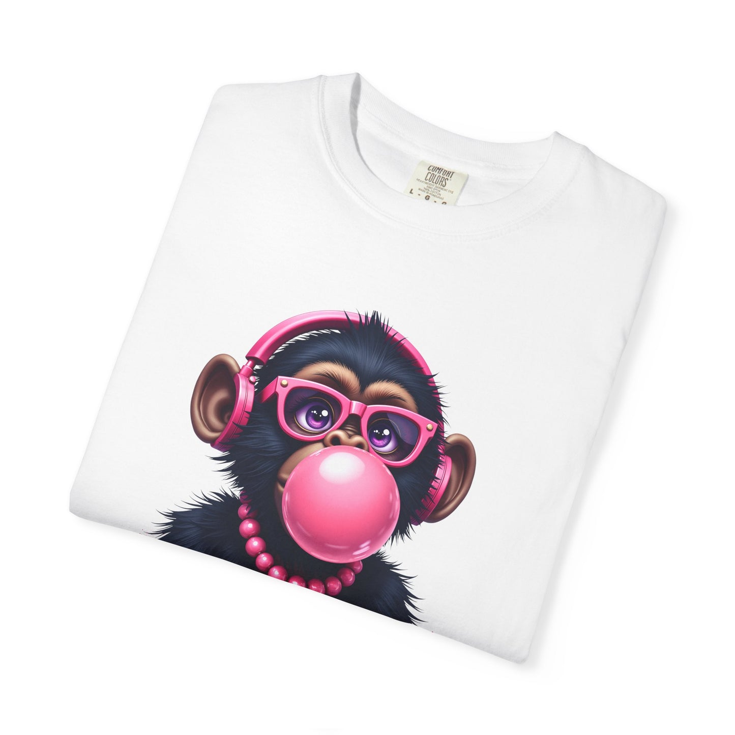 Cool Monkey with Bubble Gum Headphones Funny Graphic Tee for Animal Lovers