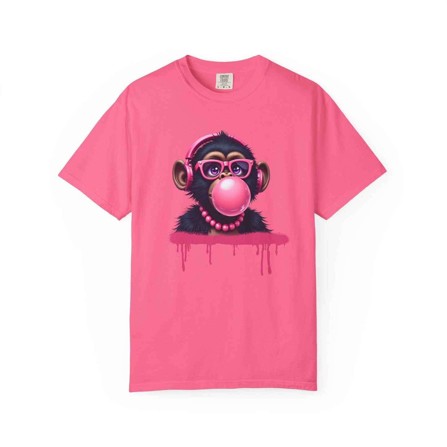 Cool Monkey with Bubble Gum Headphones Funny Graphic Tee for Animal Lovers