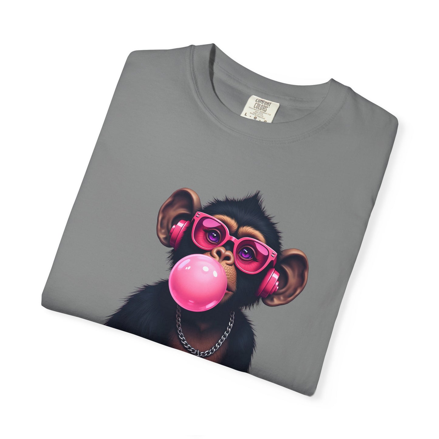 Cool Monkey with Sunglasses Bubble Gum Headphones Funny Graphic Tee for Animal Lovers
