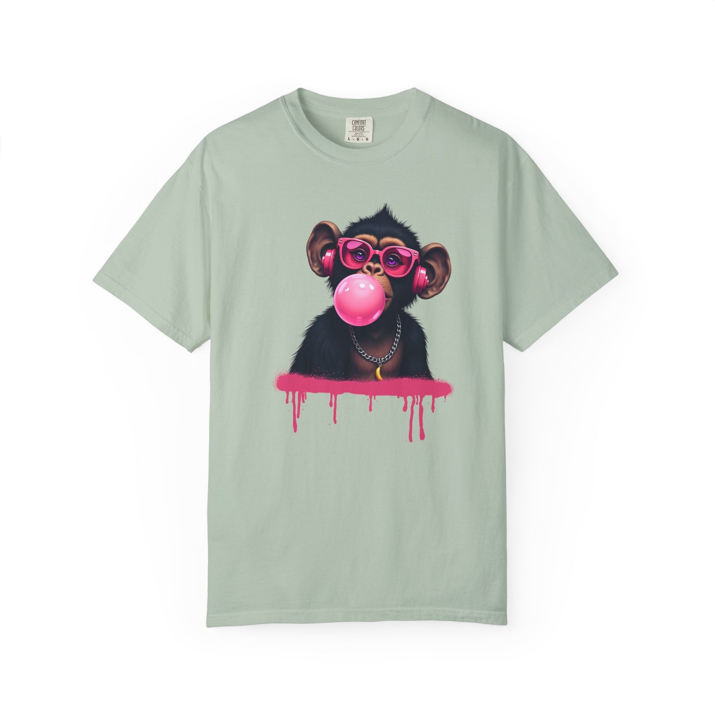 Cool Monkey with Sunglasses Bubble Gum Headphones Funny Graphic Tee for Animal Lovers