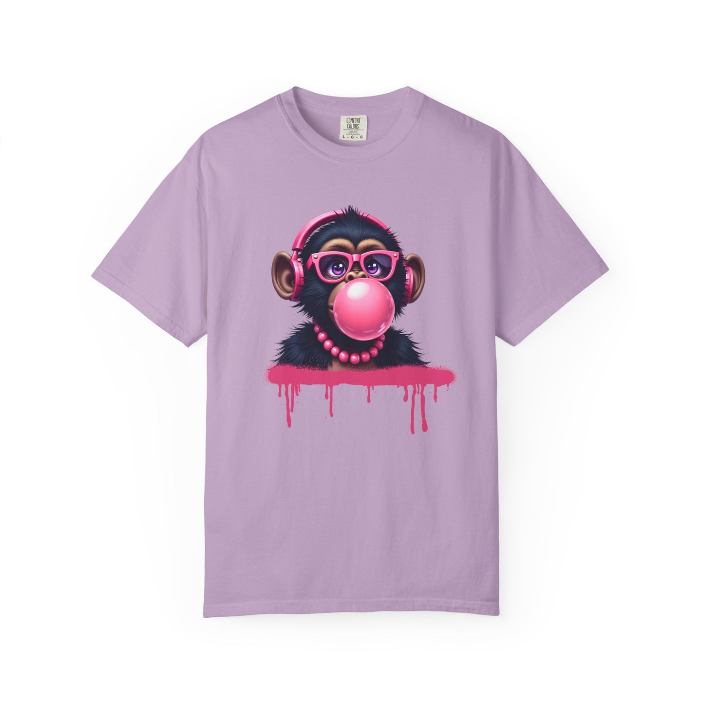 Cool Monkey with Bubble Gum Headphones Funny Graphic Tee for Animal Lovers