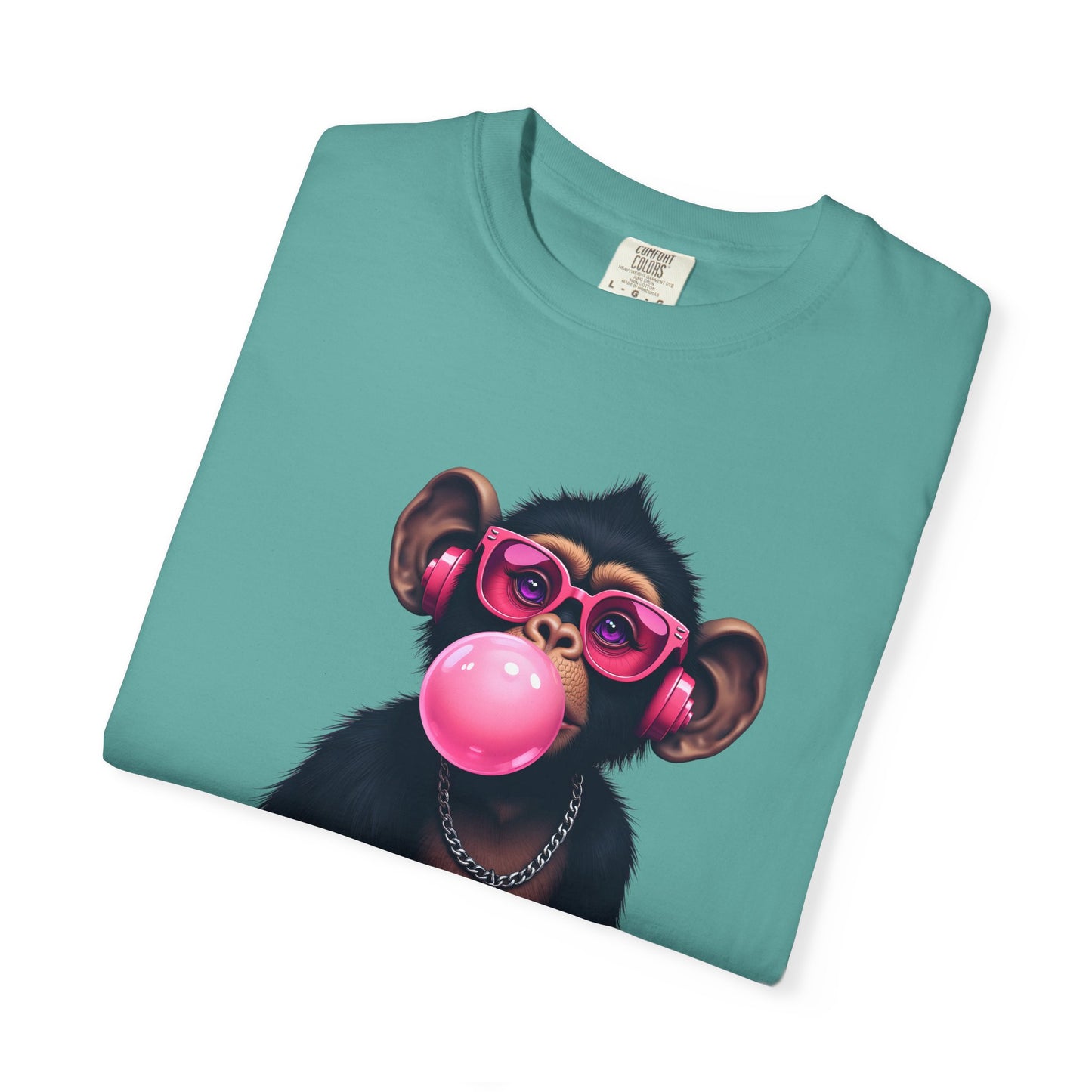 Cool Monkey with Sunglasses Bubble Gum Headphones Funny Graphic Tee for Animal Lovers