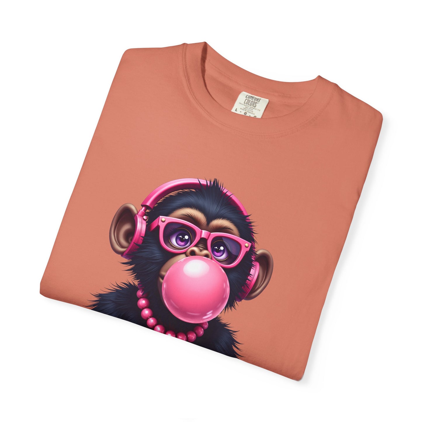 Cool Monkey with Bubble Gum Headphones Funny Graphic Tee for Animal Lovers