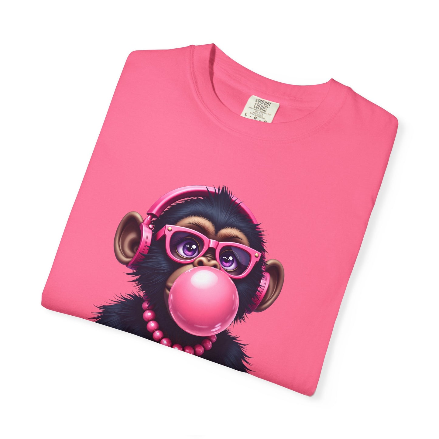Cool Monkey with Bubble Gum Headphones Funny Graphic Tee for Animal Lovers