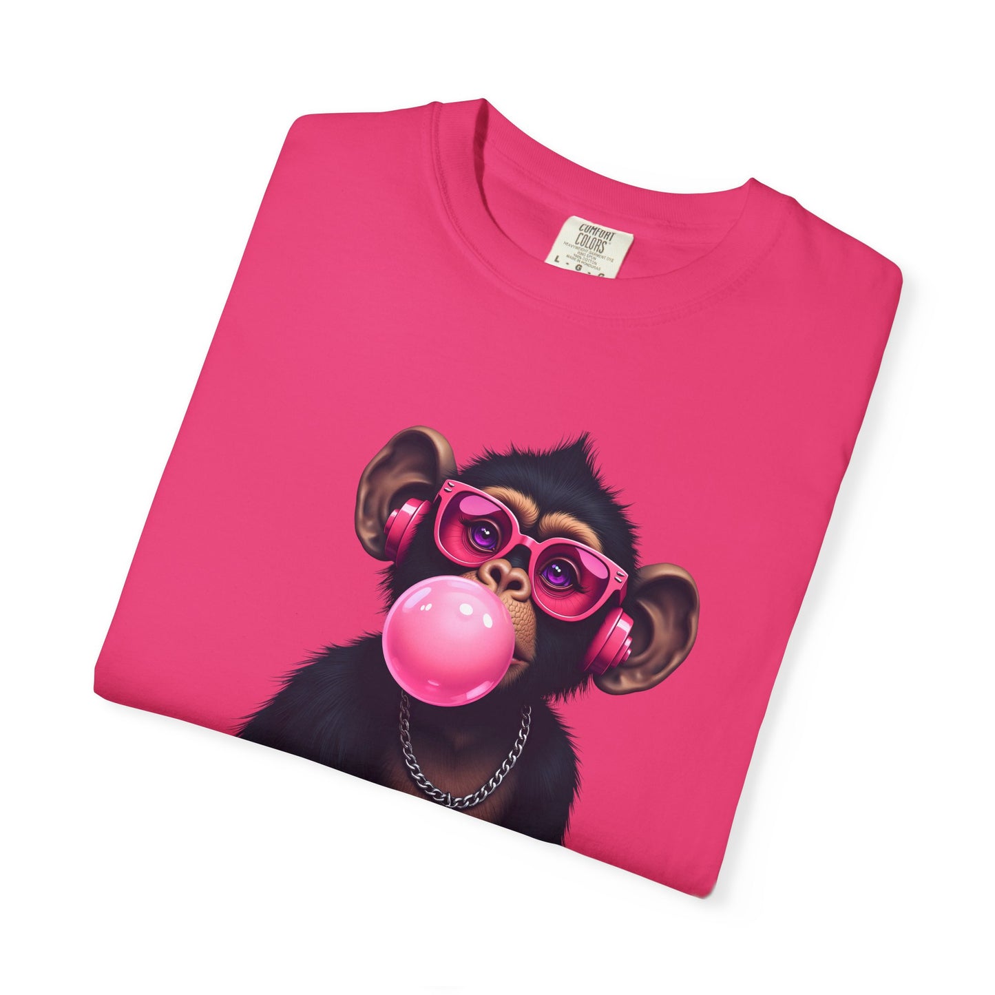 Cool Monkey with Sunglasses Bubble Gum Headphones Funny Graphic Tee for Animal Lovers