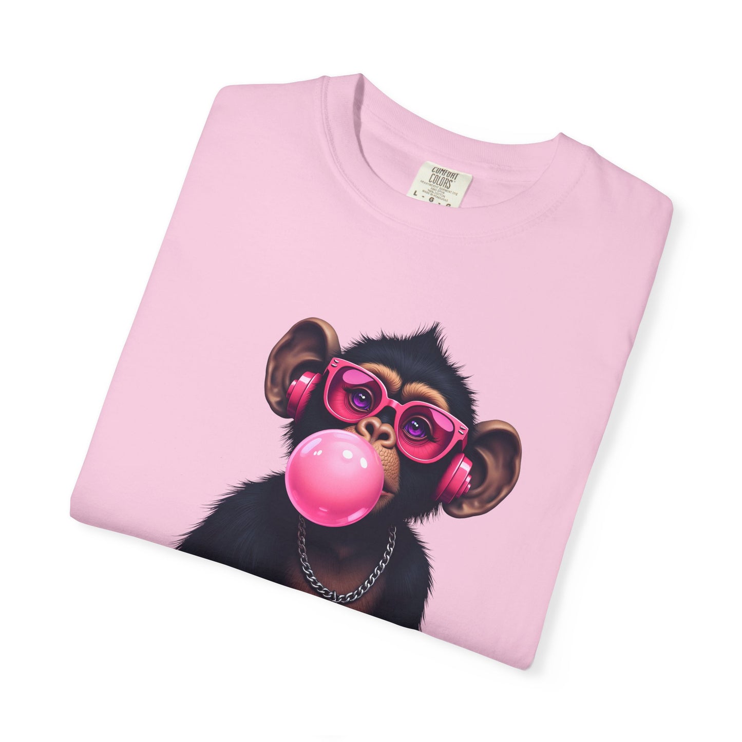 Cool Monkey with Sunglasses Bubble Gum Headphones Funny Graphic Tee for Animal Lovers