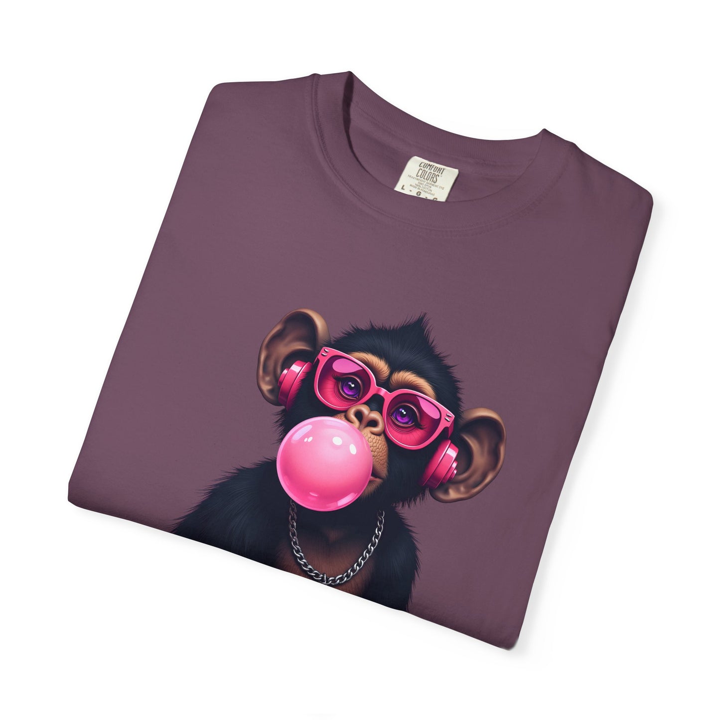 Cool Monkey with Sunglasses Bubble Gum Headphones Funny Graphic Tee for Animal Lovers