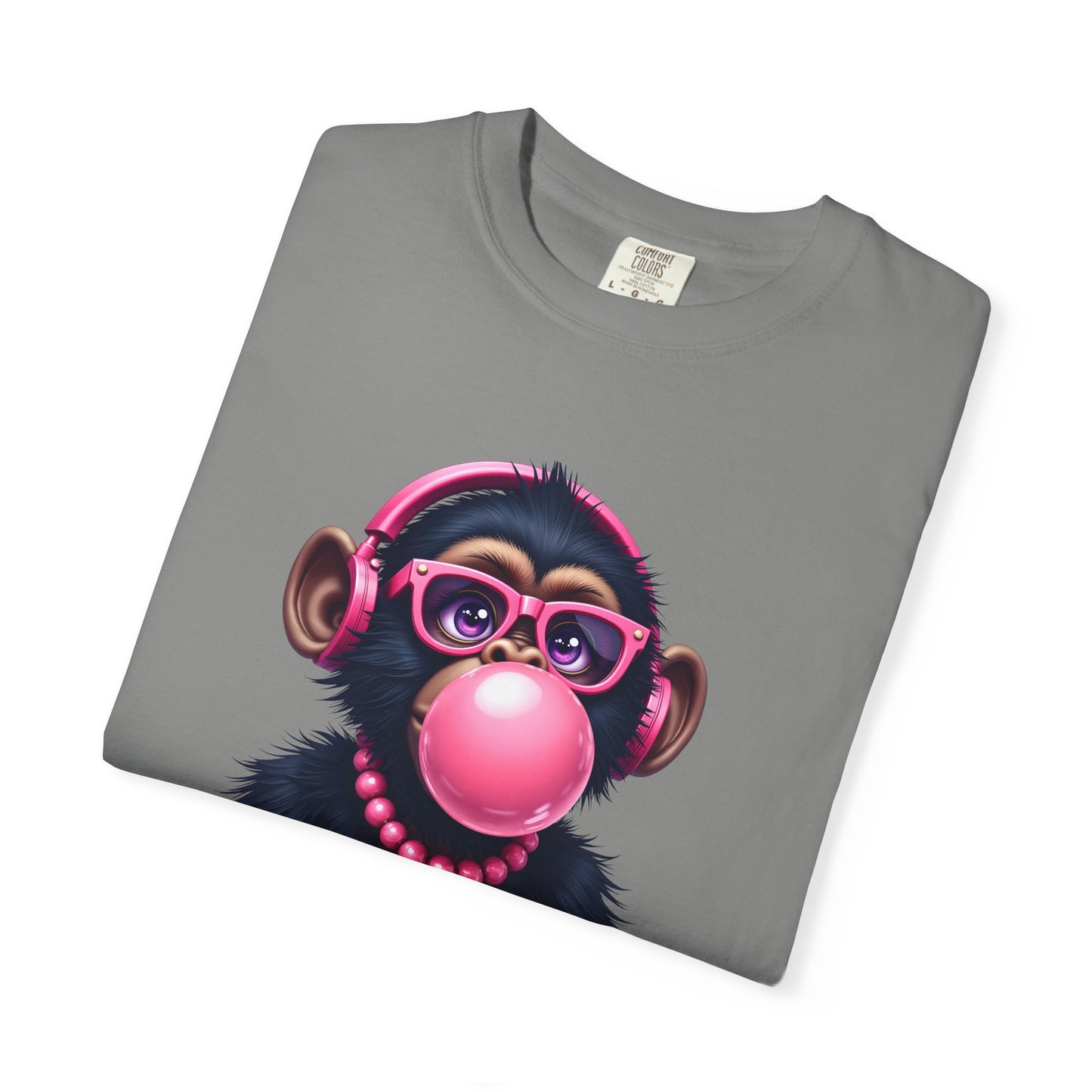 Cool Monkey with Bubble Gum Headphones Funny Graphic Tee for Animal Lovers