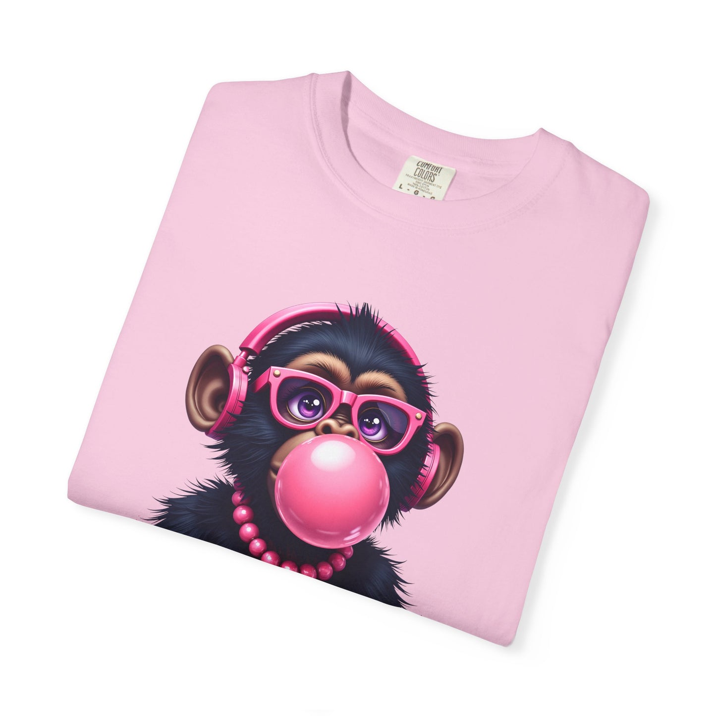 Cool Monkey with Bubble Gum Headphones Funny Graphic Tee for Animal Lovers