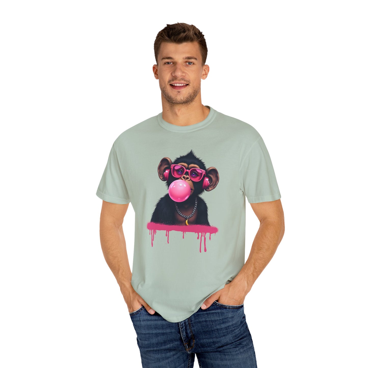 Cool Monkey with Sunglasses Bubble Gum Headphones Funny Graphic Tee for Animal Lovers