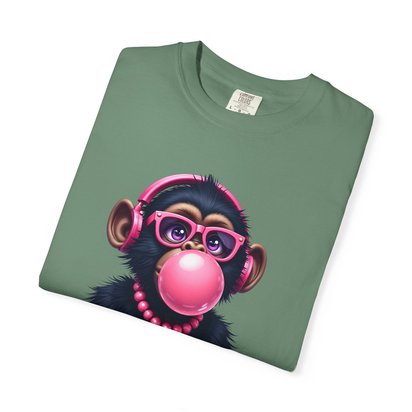 Cool Monkey with Bubble Gum Headphones Funny Graphic Tee for Animal Lovers
