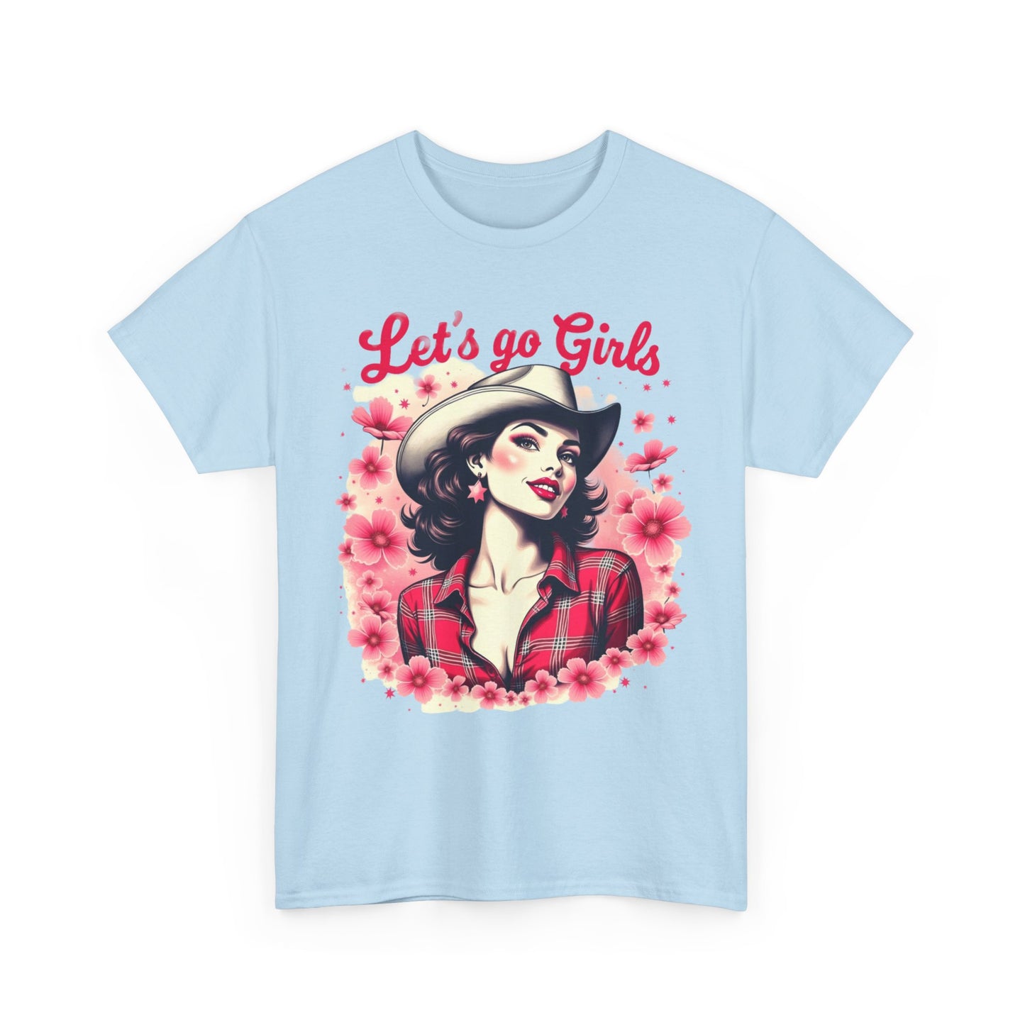 Let's Go Girls Retro Cowgirl T-Shirt | Empowering Western Pin-Up Floral Tee | Nashville Style Top