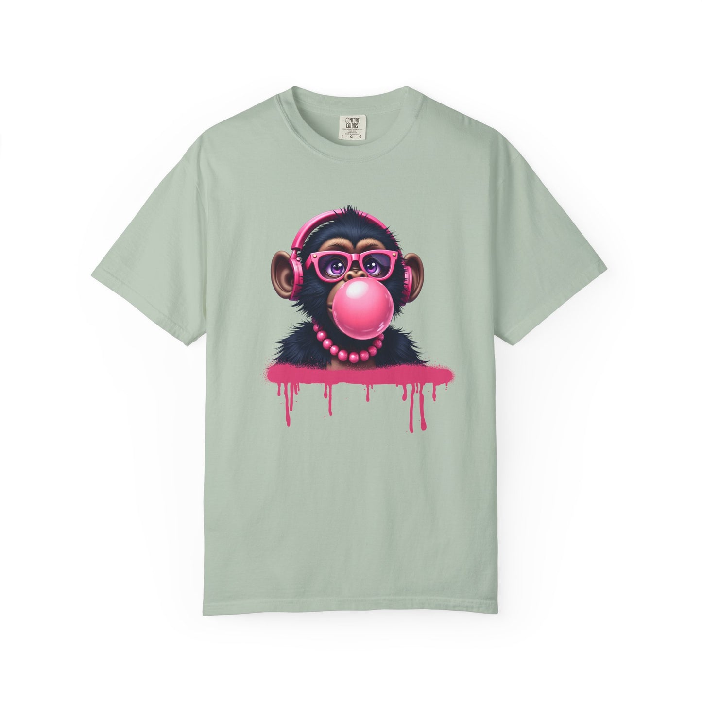 Cool Monkey with Bubble Gum Headphones Funny Graphic Tee for Animal Lovers