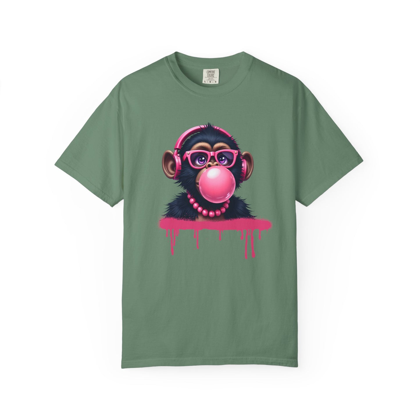 Cool Monkey with Bubble Gum Headphones Funny Graphic Tee for Animal Lovers