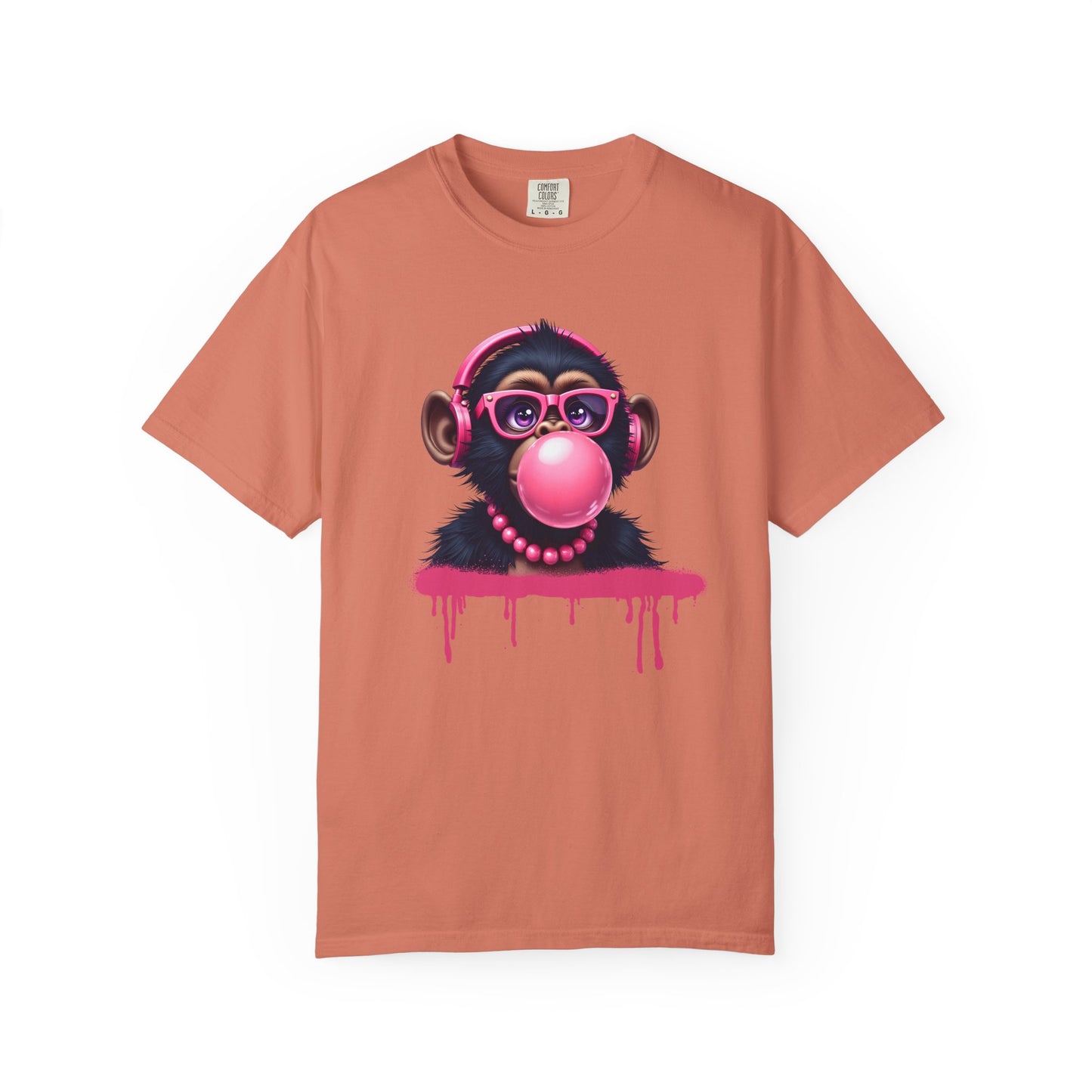 Cool Monkey with Bubble Gum Headphones Funny Graphic Tee for Animal Lovers