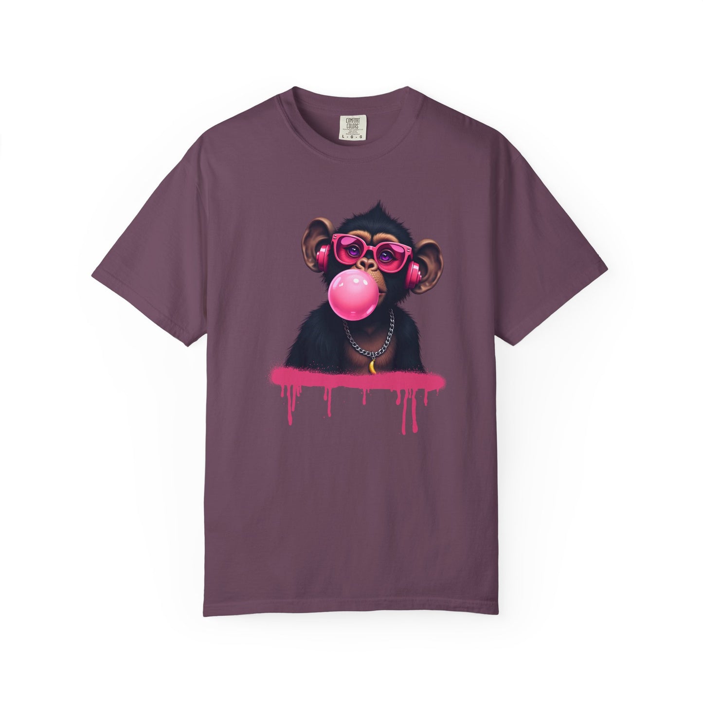 Cool Monkey with Sunglasses Bubble Gum Headphones Funny Graphic Tee for Animal Lovers