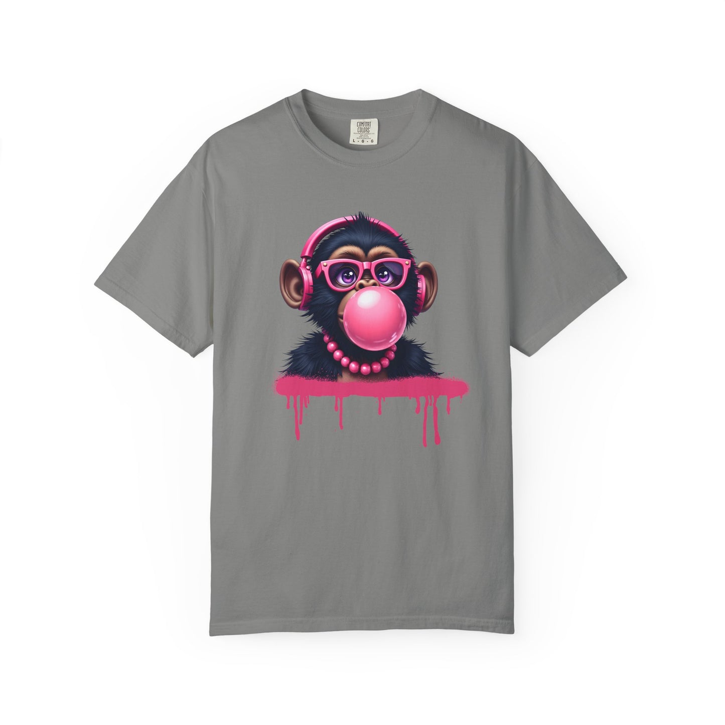 Cool Monkey with Bubble Gum Headphones Funny Graphic Tee for Animal Lovers