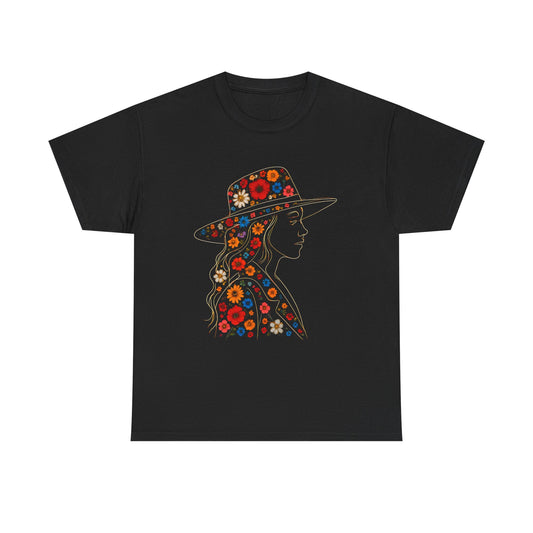 Floral Silluet Woman Profile Unisex Tee, Trendy Festival Gift Shirt, Casual Summer Wear, Stylish Top, Cotton Tshirt