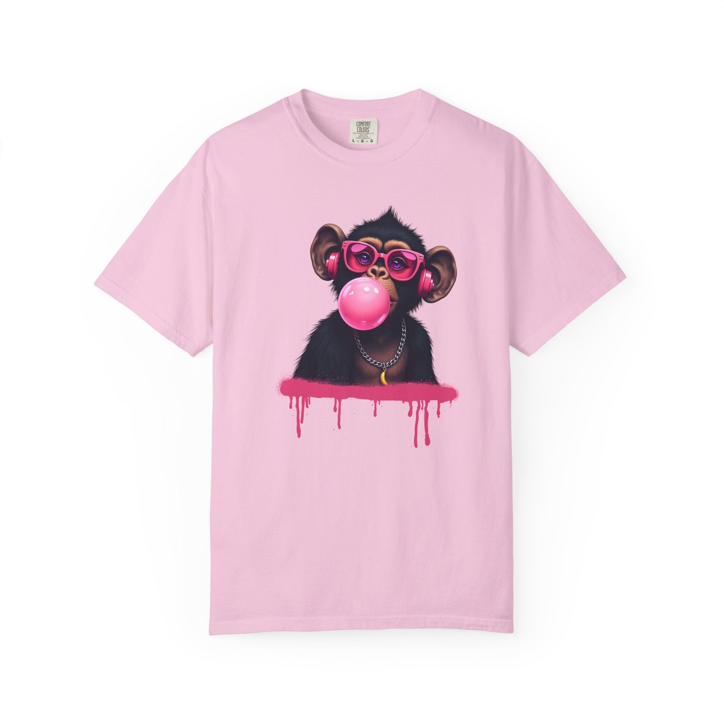 Cool Monkey with Sunglasses Bubble Gum Headphones  Funny Graphic Tee for Animal Lovers