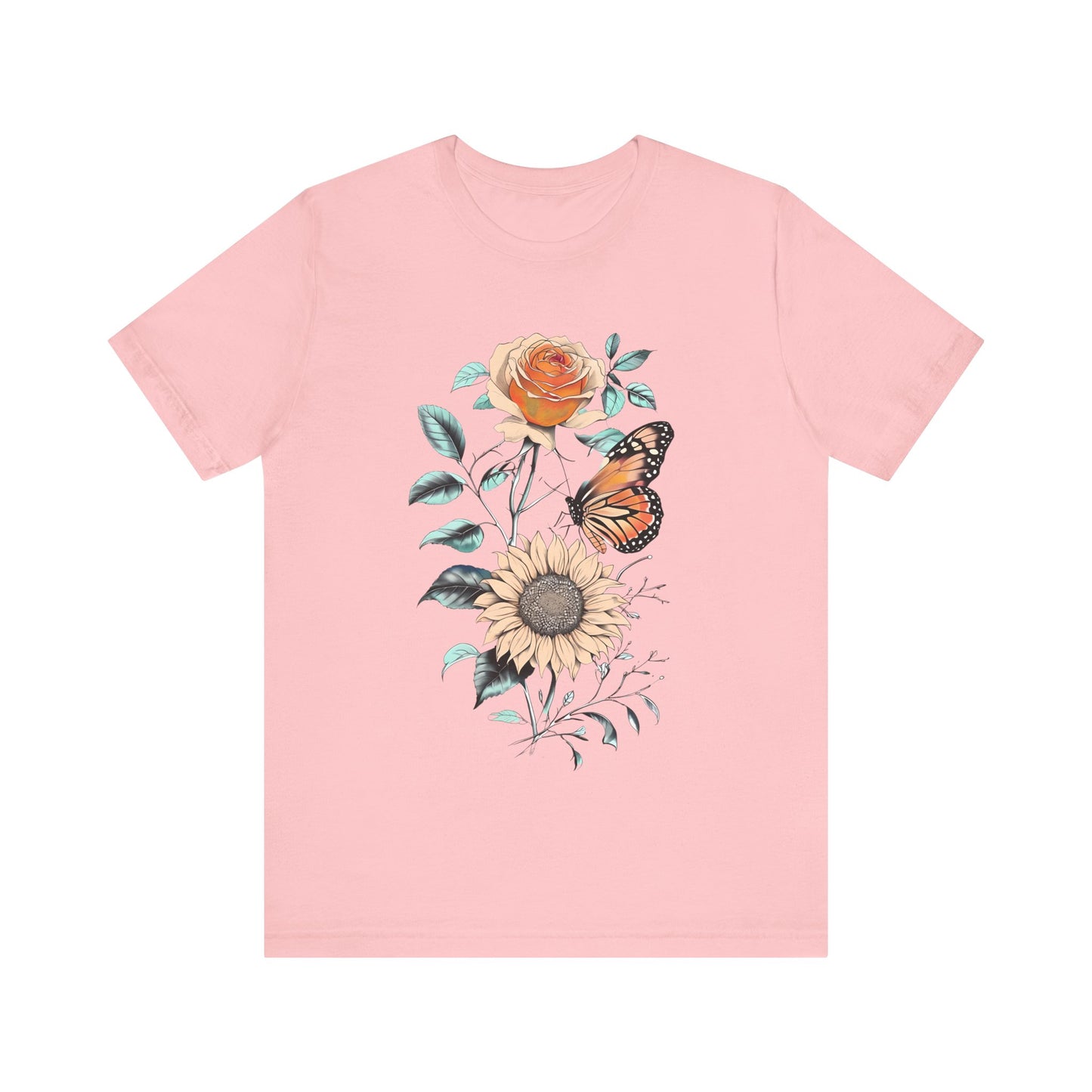 Floral Butterfly Graphic Tee - Perfect Gift for Nature Lovers, Casual Wear, Summer Outfits, Eco-Friendly Shirt, Birthday Gift