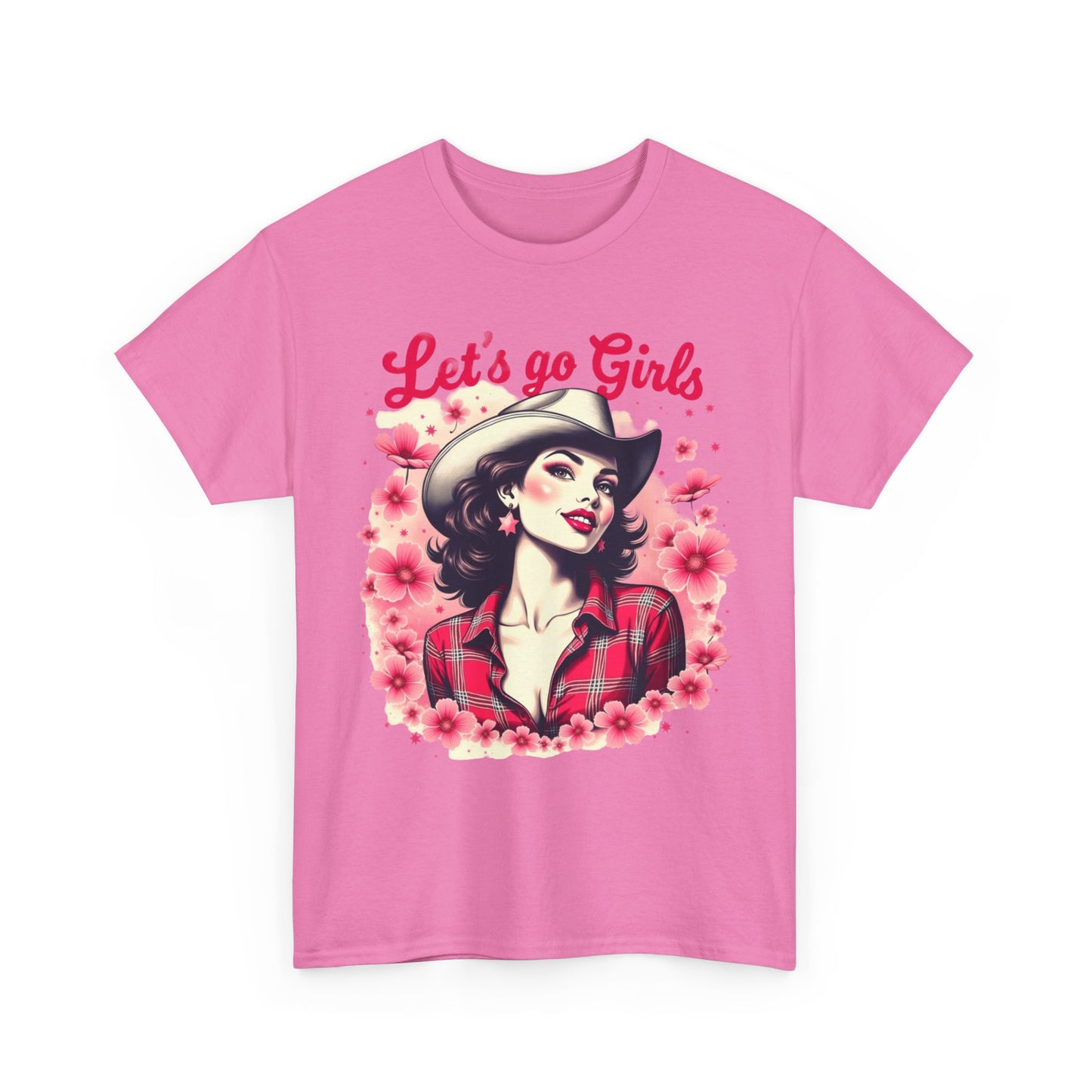 Let's Go Girls Retro Cowgirl T-Shirt | Empowering Western Pin-Up Floral Tee | Nashville Style Top