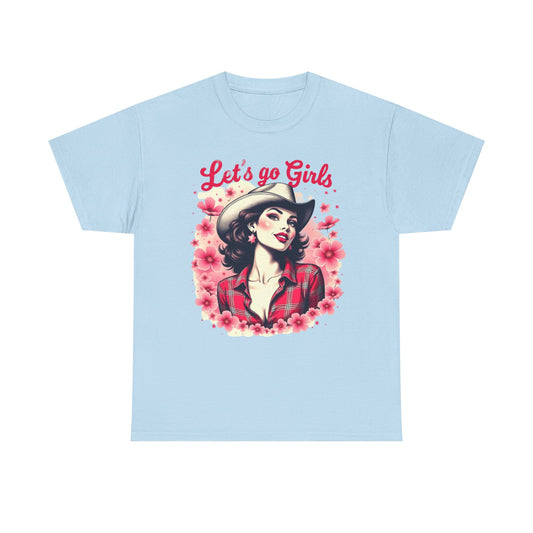 Let's Go Girls Retro Cowgirl T-Shirt | Empowering Western Pin-Up Floral Tee | Nashville Style Top