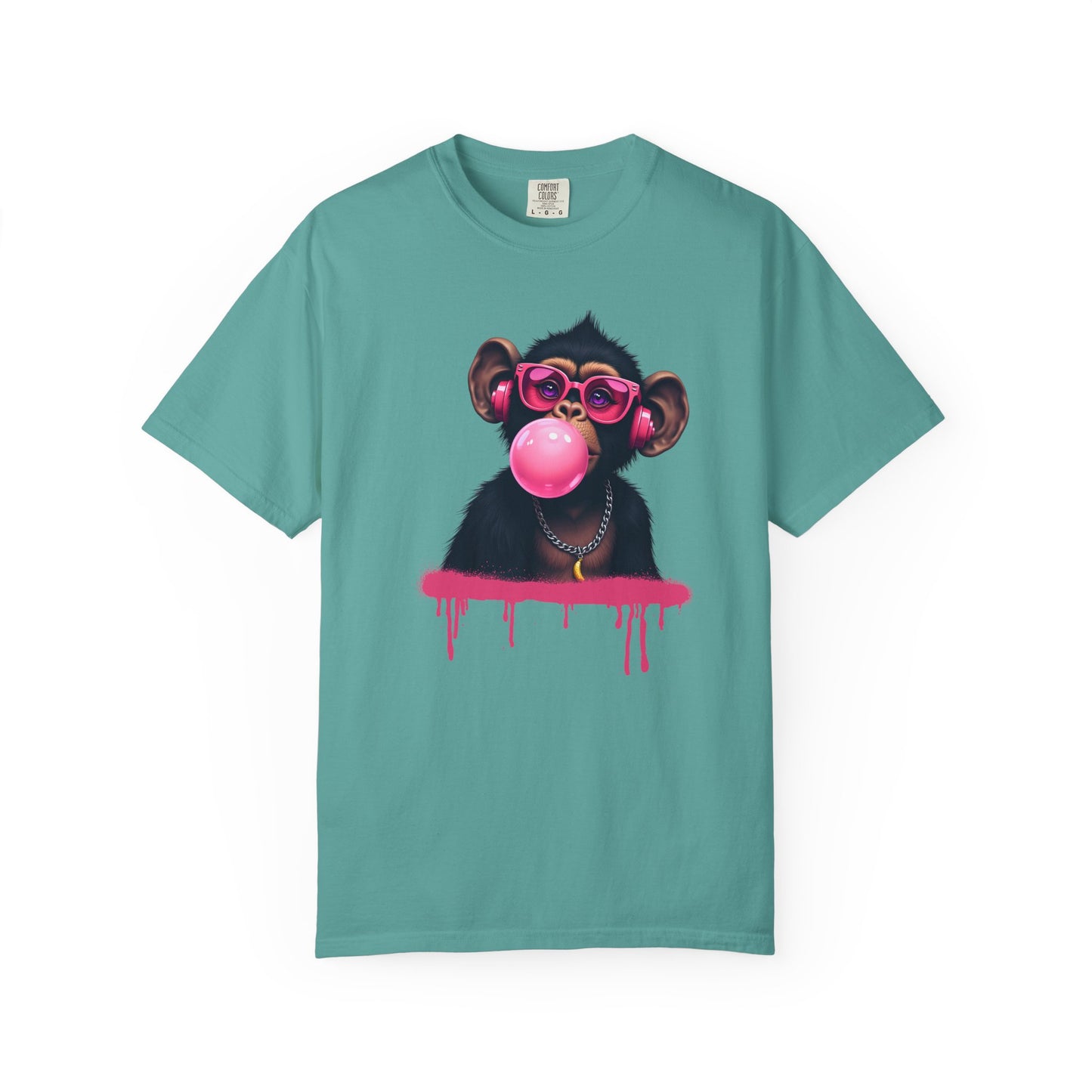 Cool Monkey with Sunglasses Bubble Gum Headphones  Funny Graphic Tee for Animal Lovers