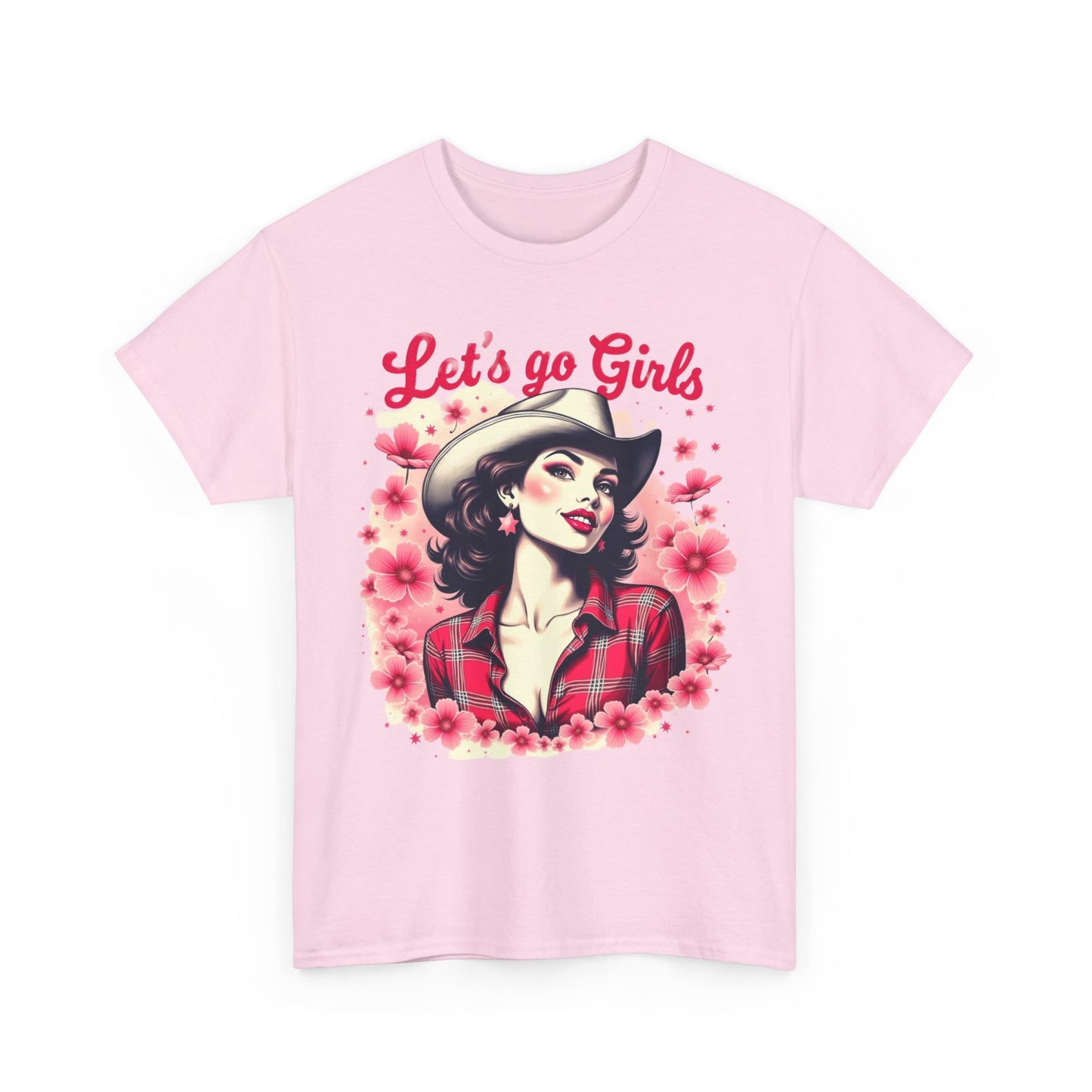 Let's Go Girls Retro Cowgirl T-Shirt | Empowering Western Pin-Up Floral Tee | Nashville Style Top