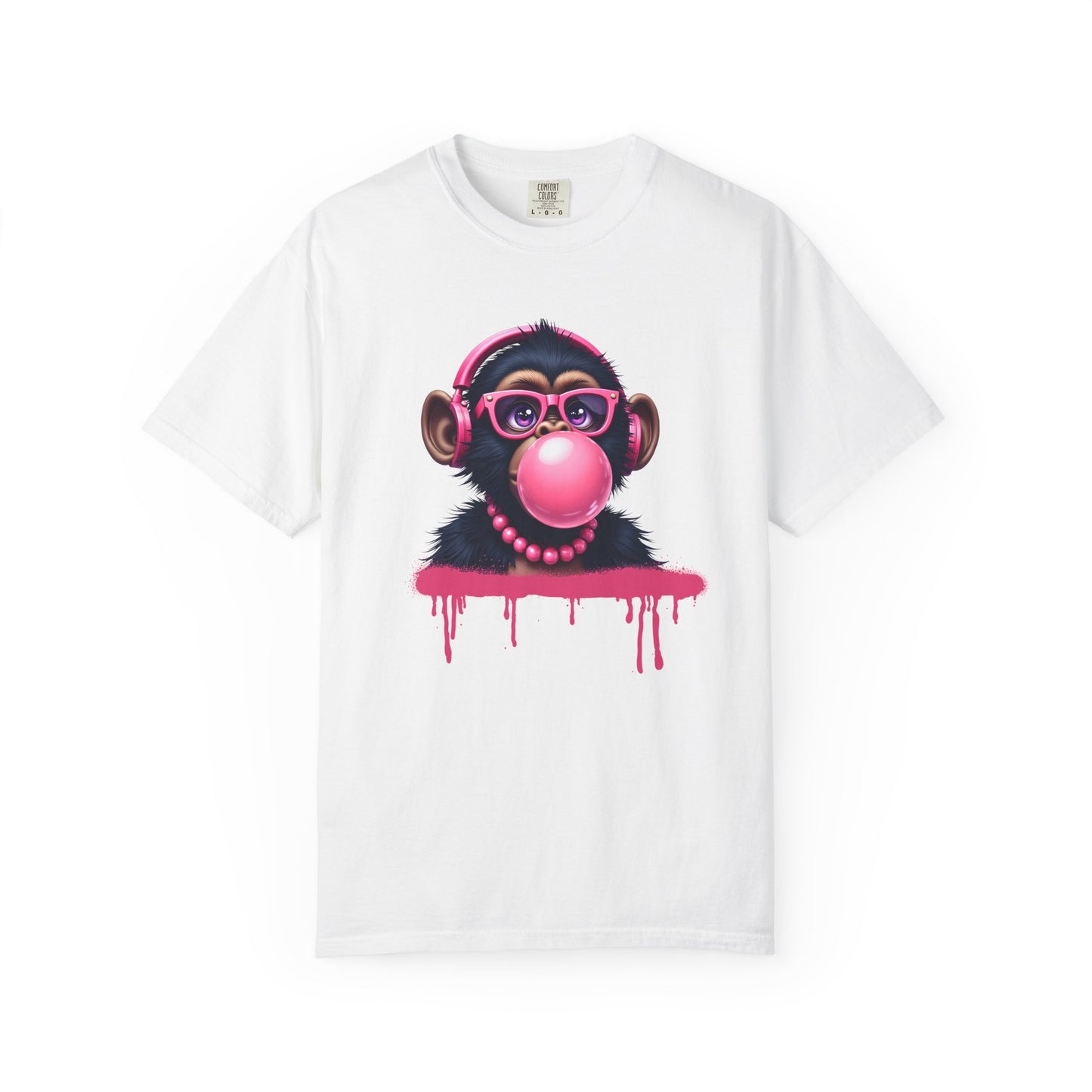 Cool Monkey with Bubble Gum  Headphones Funny Graphic Tee for Animal Lovers