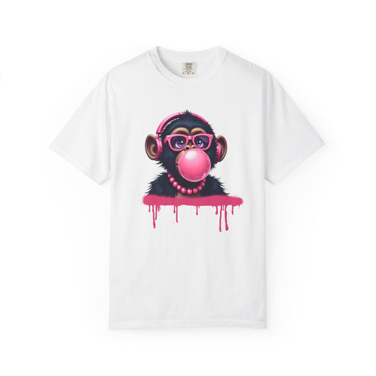 Cool Monkey with Bubble Gum  Headphones Funny Graphic Tee for Animal Lovers