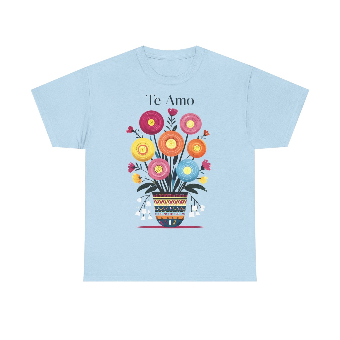 Colorful Floral 'Te Amo' Unisex Heavy Cotton Tee, Gift for Her, Floral Tee, Boho Style, Love Shirt, Spring Fashion, Casual Wear