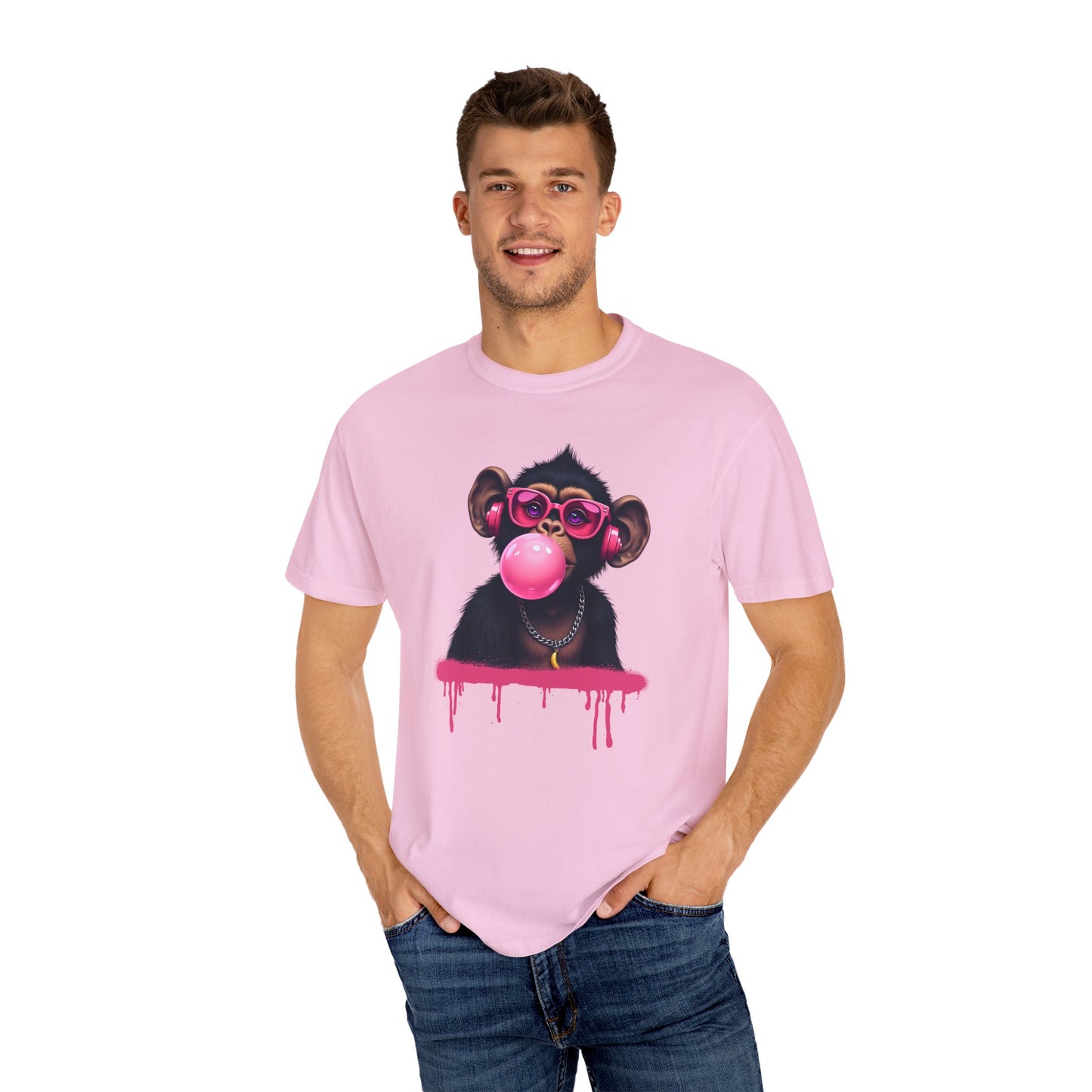 Cool Monkey with Sunglasses Bubble Gum Headphones  Funny Graphic Tee for Animal Lovers