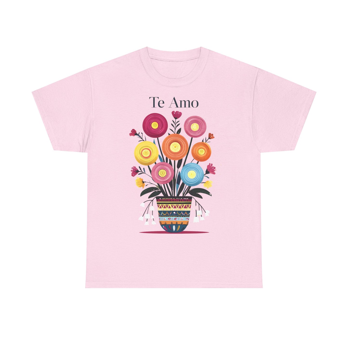 Colorful Floral 'Te Amo' Unisex Heavy Cotton Tee, Gift for Her, Floral Tee, Boho Style, Love Shirt, Spring Fashion, Casual Wear