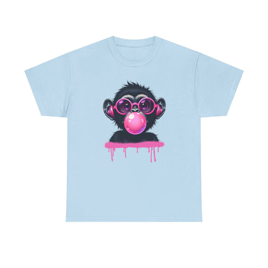 Cool Monkey with Bubble Gum Headphones Funny Graphic Tee for Animal Lovers