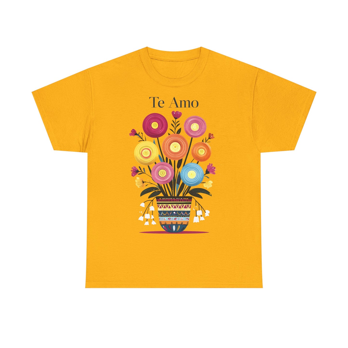 Colorful Floral 'Te Amo' Unisex Heavy Cotton Tee, Gift for Her, Floral Tee, Boho Style, Love Shirt, Spring Fashion, Casual Wear