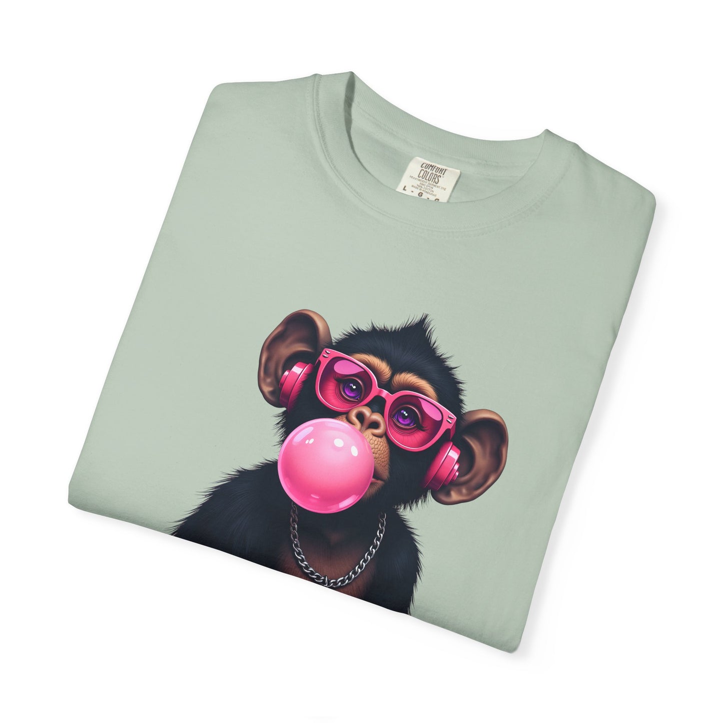 Cool Monkey with Sunglasses Bubble Gum Headphones  Funny Graphic Tee for Animal Lovers