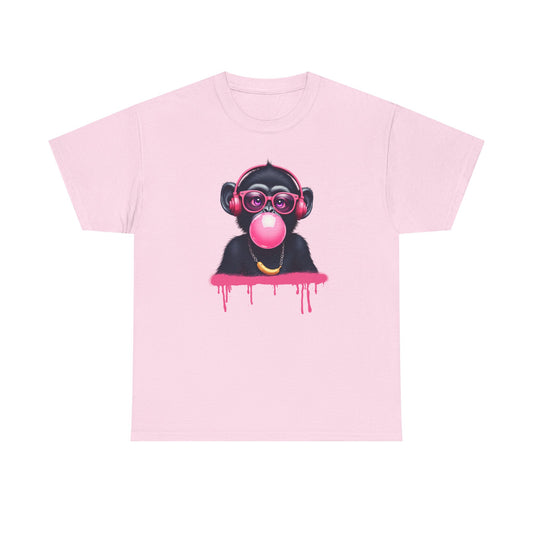 Cool Monkey with Bubble Gum Headphones Funny Graphic Tee for Animal Lovers