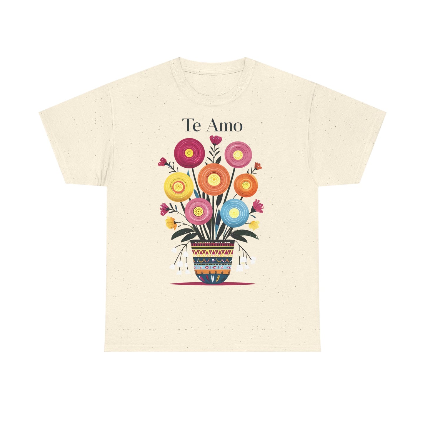Colorful Floral 'Te Amo' Unisex Heavy Cotton Tee, Gift for Her, Floral Tee, Boho Style, Love Shirt, Spring Fashion, Casual Wear