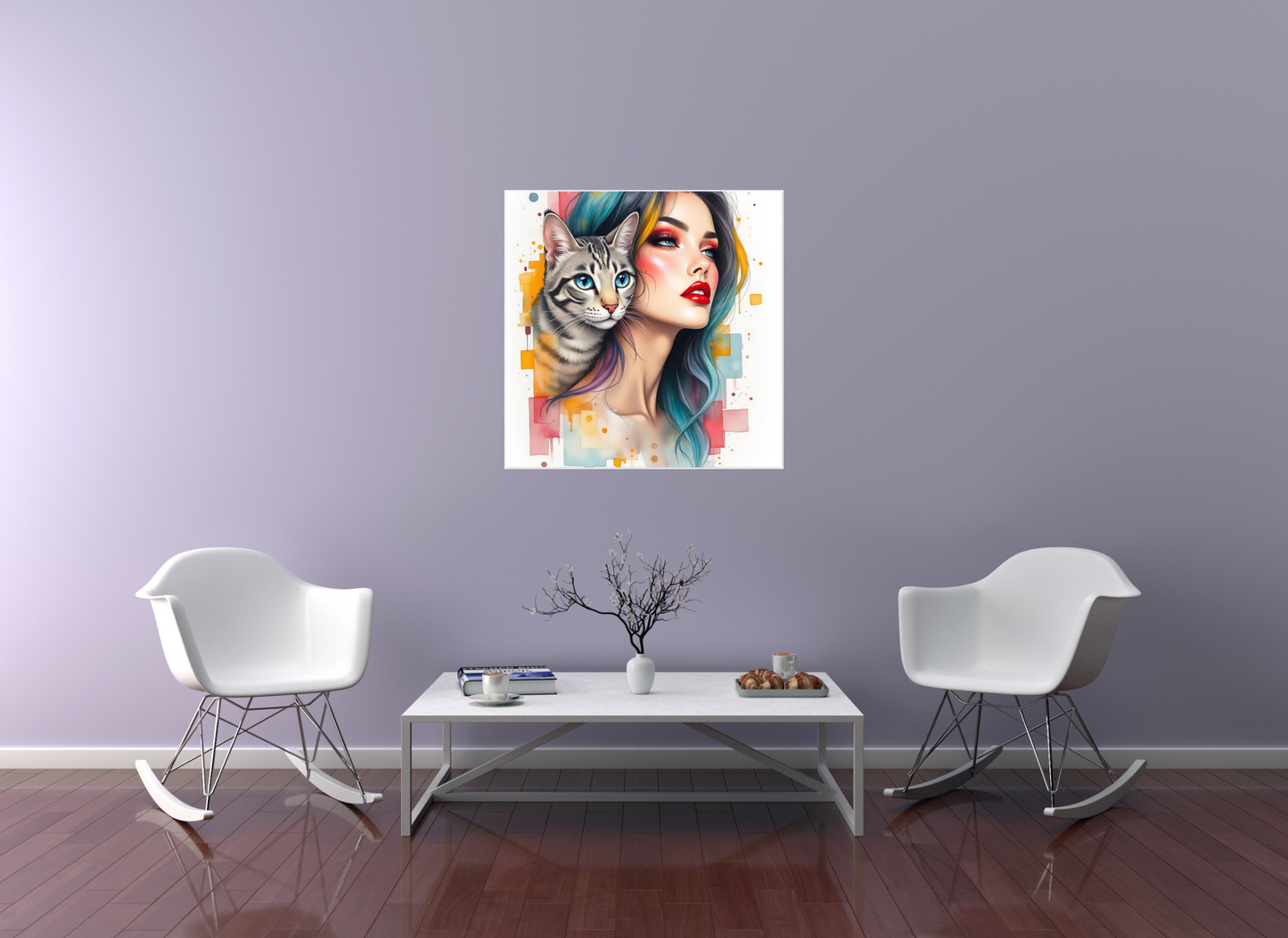 Colourful Girl with Cat Art Print, Modern Décor, Aluminium Wall Art, Abstract Pop Art, Cat Lovers Décoration, Home Decor.Add 50ff to the check out for for 50% discount !!!!!!