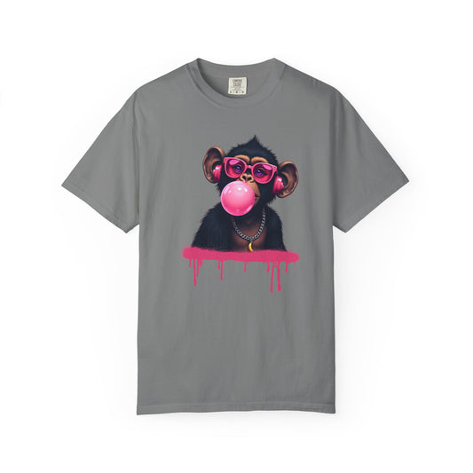 Cool Monkey with Sunglasses Bubble Gum Headphones  Funny Graphic Tee for Animal Lovers