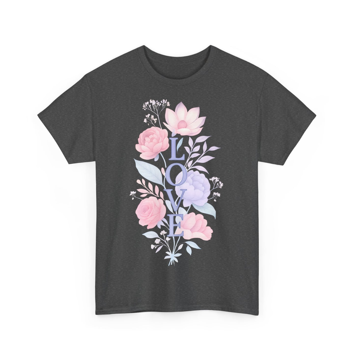 Floral Love Unisex Heavy Cotton Tee | Spring Fashion, Gift for Her, Casual Wear, Floral Graphic Shirt, Warm Weather Style