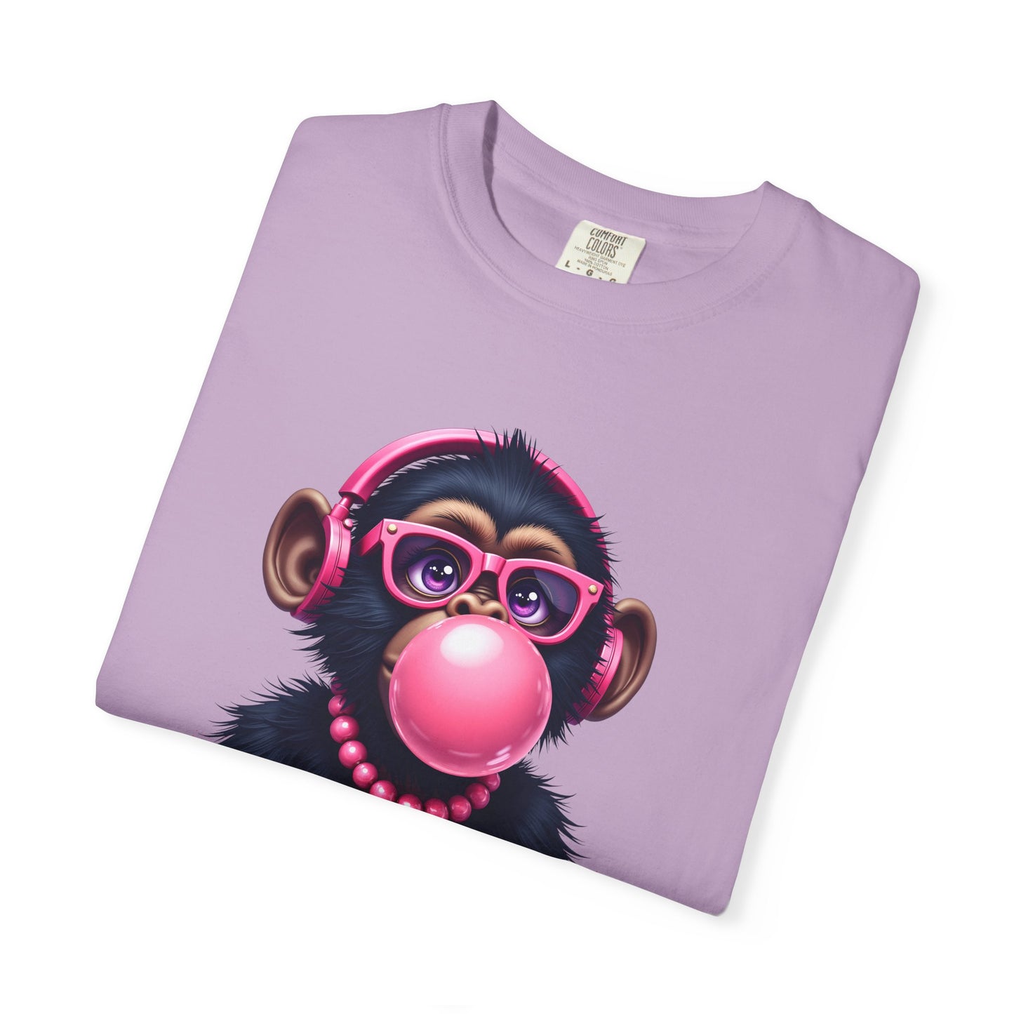Cool Monkey with Bubble Gum  Headphones Funny Graphic Tee for Animal Lovers