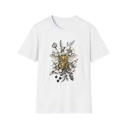 Bee-on flowers food collection Inspired Botanical Unisex T-Shirt, Eco-Friendly Gift, Nature Lover Tee, Garden Party Shirt, Bee Enthusiast