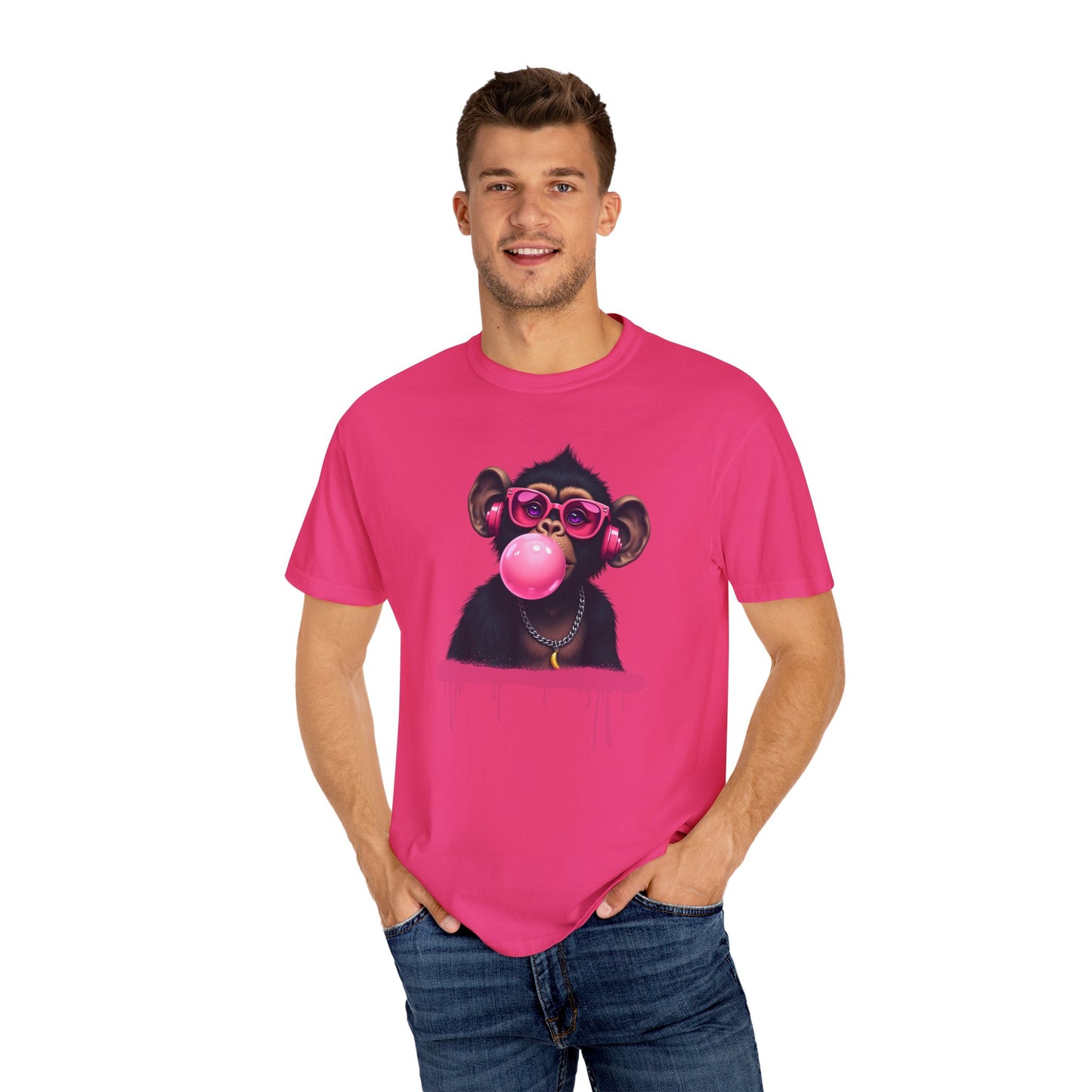 Cool Monkey with Sunglasses Bubble Gum Headphones  Funny Graphic Tee for Animal Lovers