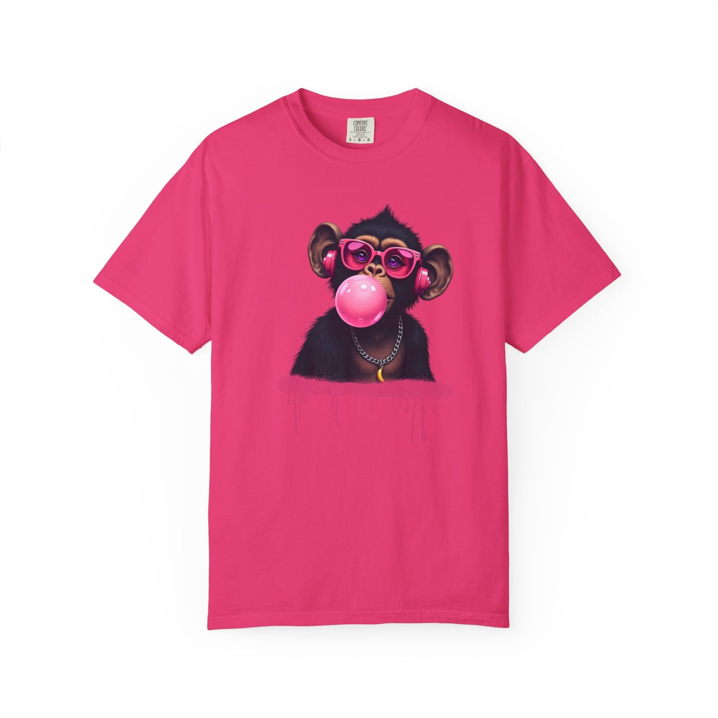 Cool Monkey with Sunglasses Bubble Gum Headphones  Funny Graphic Tee for Animal Lovers