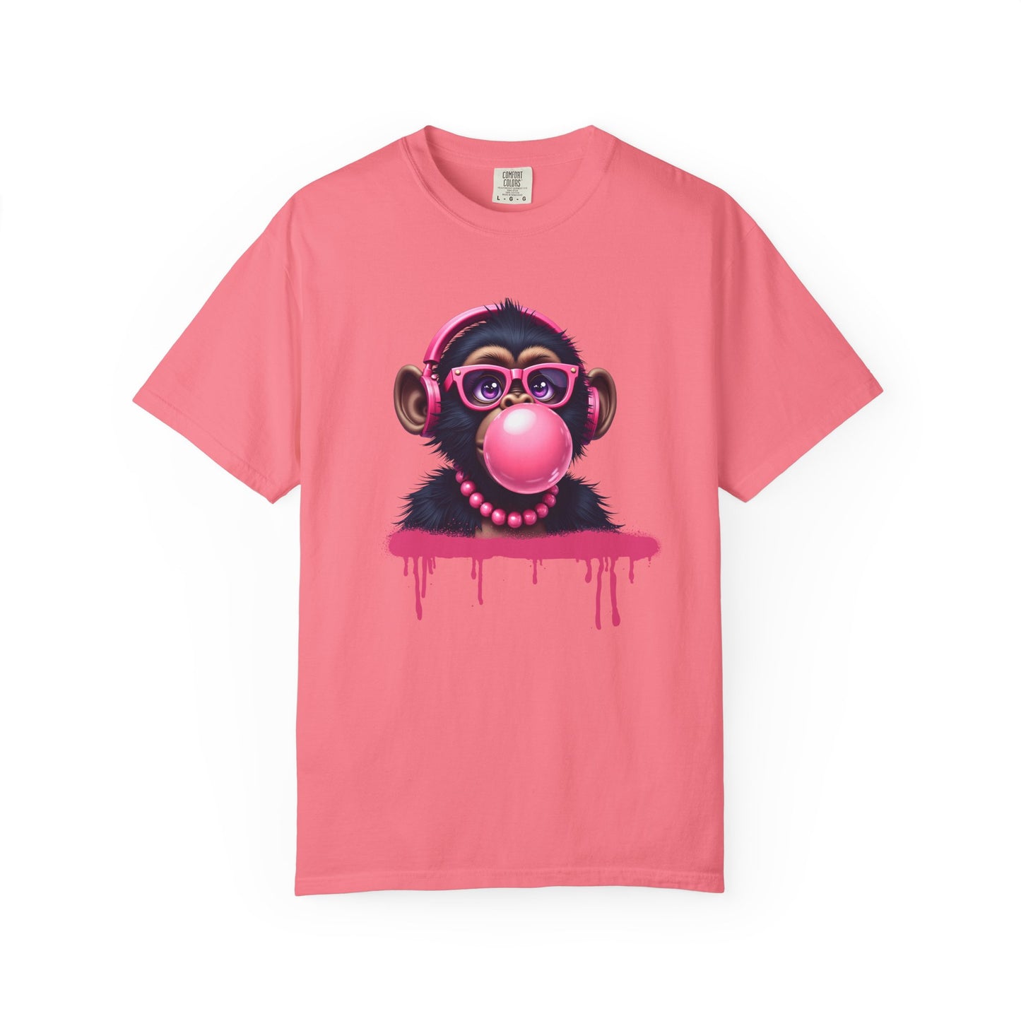 Cool Monkey with Bubble Gum  Headphones Funny Graphic Tee for Animal Lovers