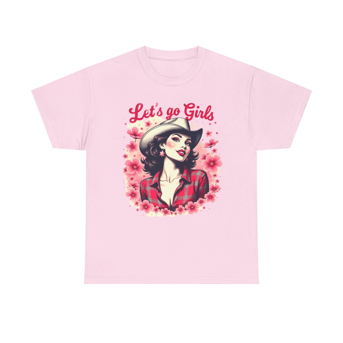 Let's Go Girls Retro Cowgirl T-Shirt | Empowering Western Pin-Up Floral Tee | Nashville Style Top