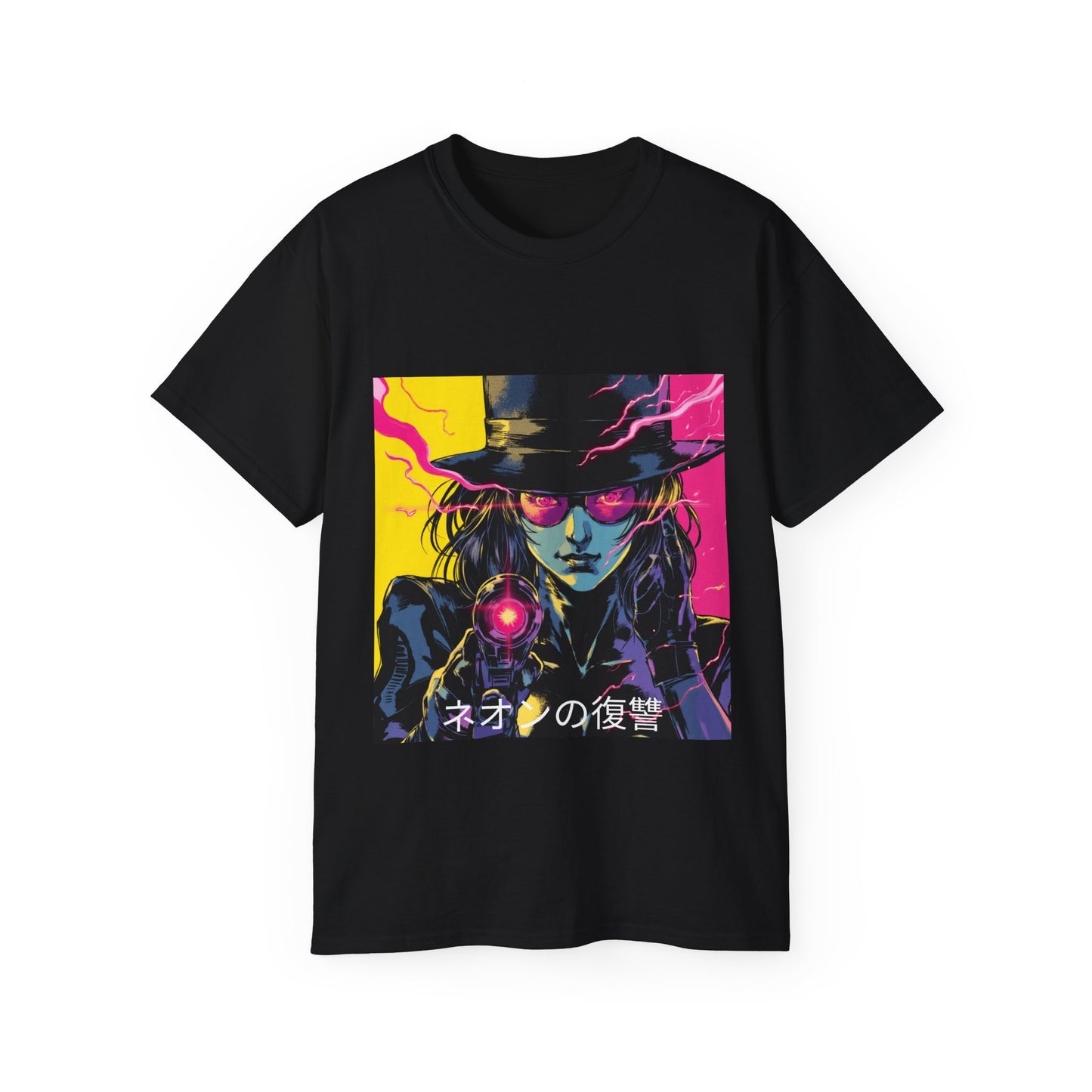 Neon Vengeance Unisex Tee, Cyberpunk Graphic Tee, Retro-Futuristic T-Shirt, Sci-Fi Gamer Shirt, Unique Artwork Clothing, Assassin Top