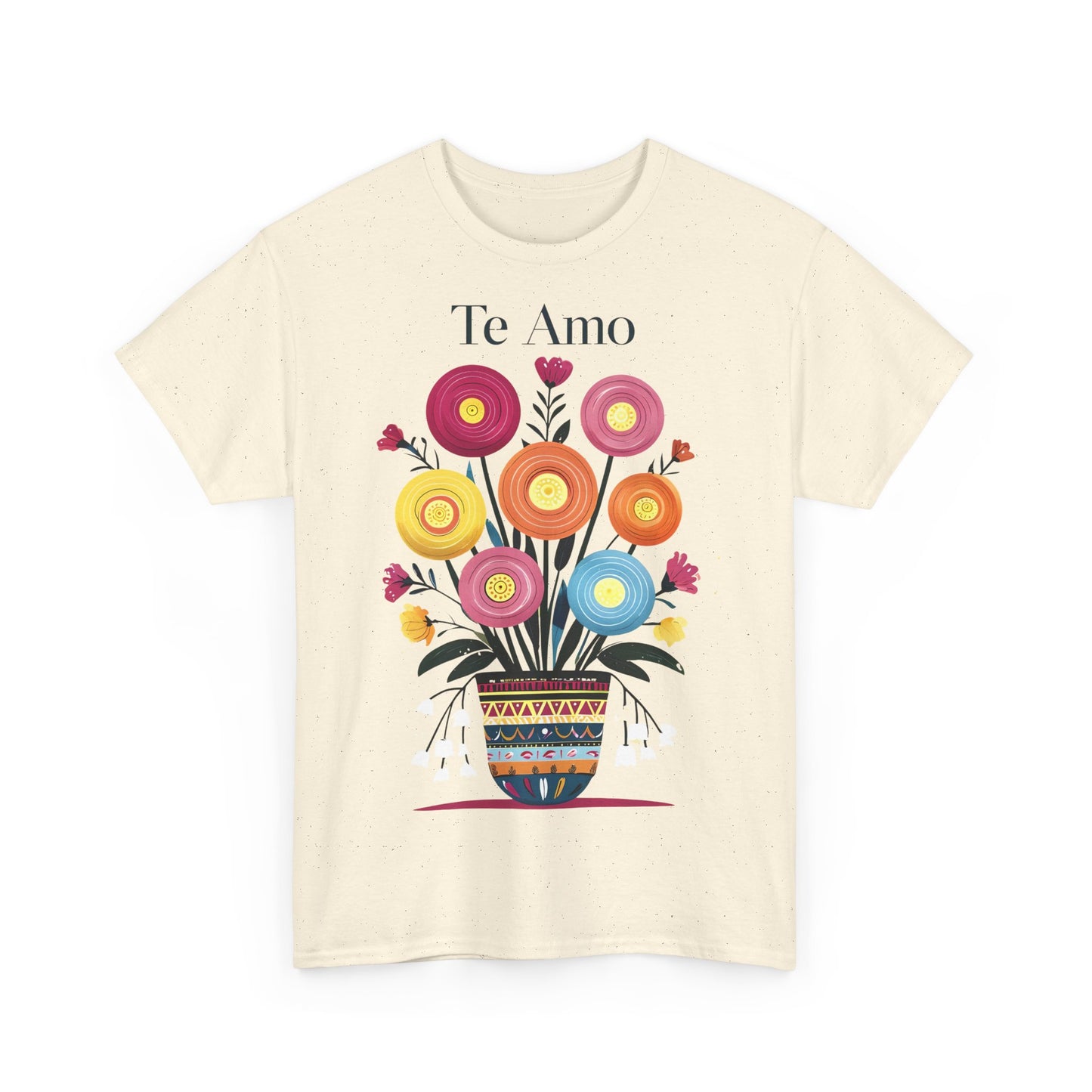Colorful Floral 'Te Amo' Unisex Heavy Cotton Tee, Gift for Her, Floral Tee, Boho Style, Love Shirt, Spring Fashion, Casual Wear